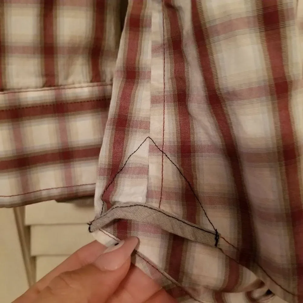 Banana Republic Plaid Button Up Grey Maroon XL